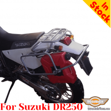 Suzuki DR250 side carrier pannier rack for bags or aluminum cases for additional gas can